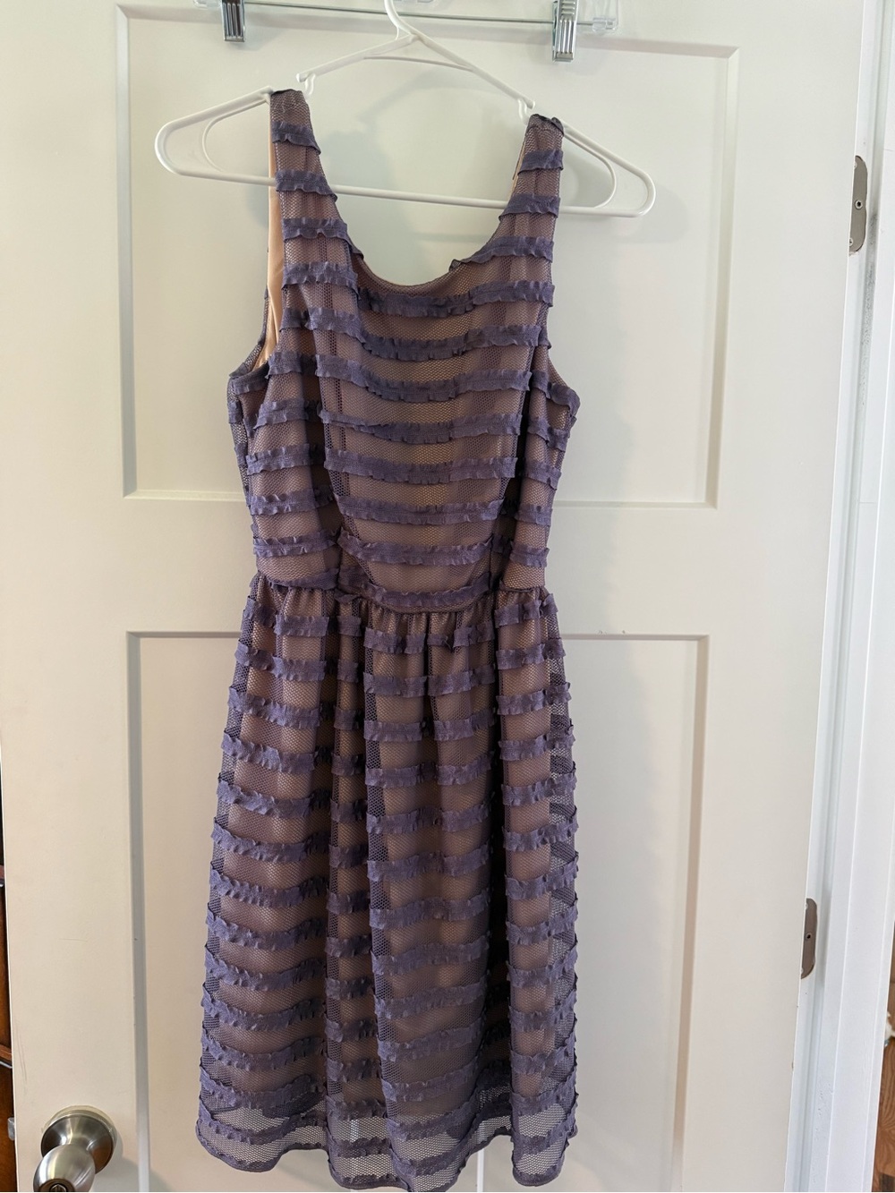 Mystic Lavender-Pink Lined Dress with Green Knit Detail